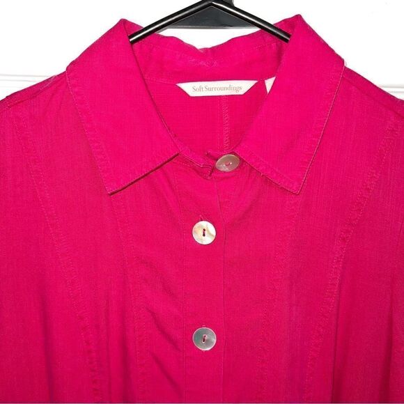 Soft surroundings button up tunic in fuchsia w/ mother of pearl buttons.like new - Picture 2 of 8